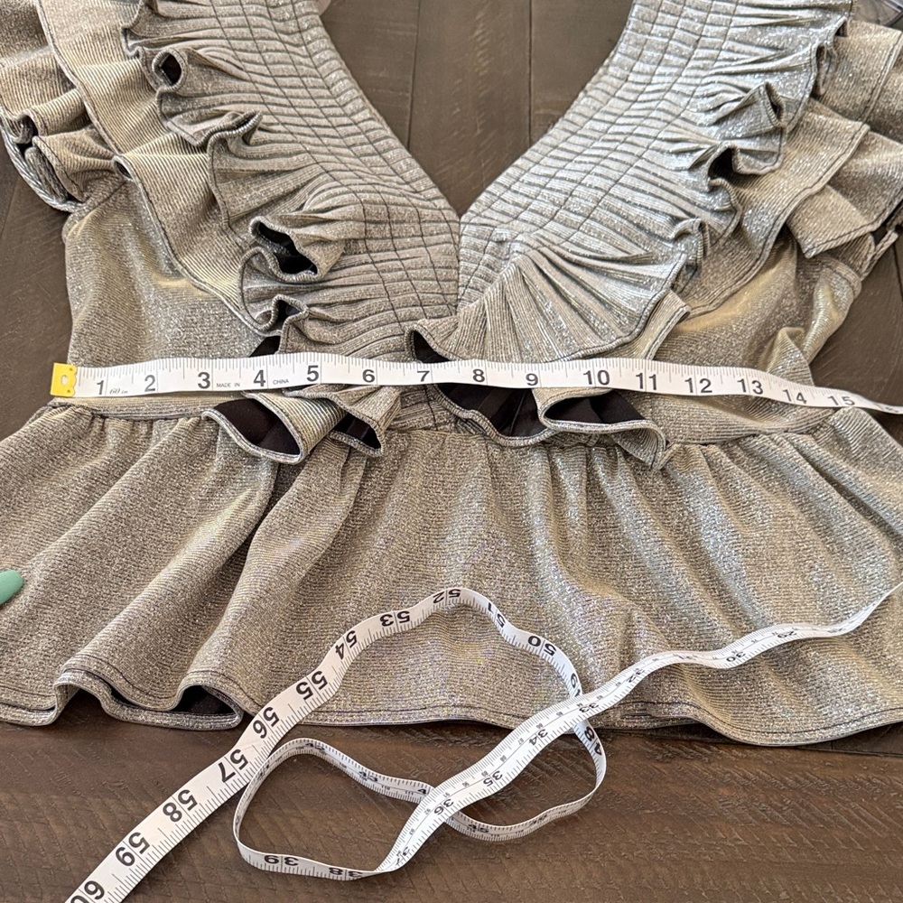 Lavish Boutique Shimmering Silver Ruffle Top - Picture 8 of 10